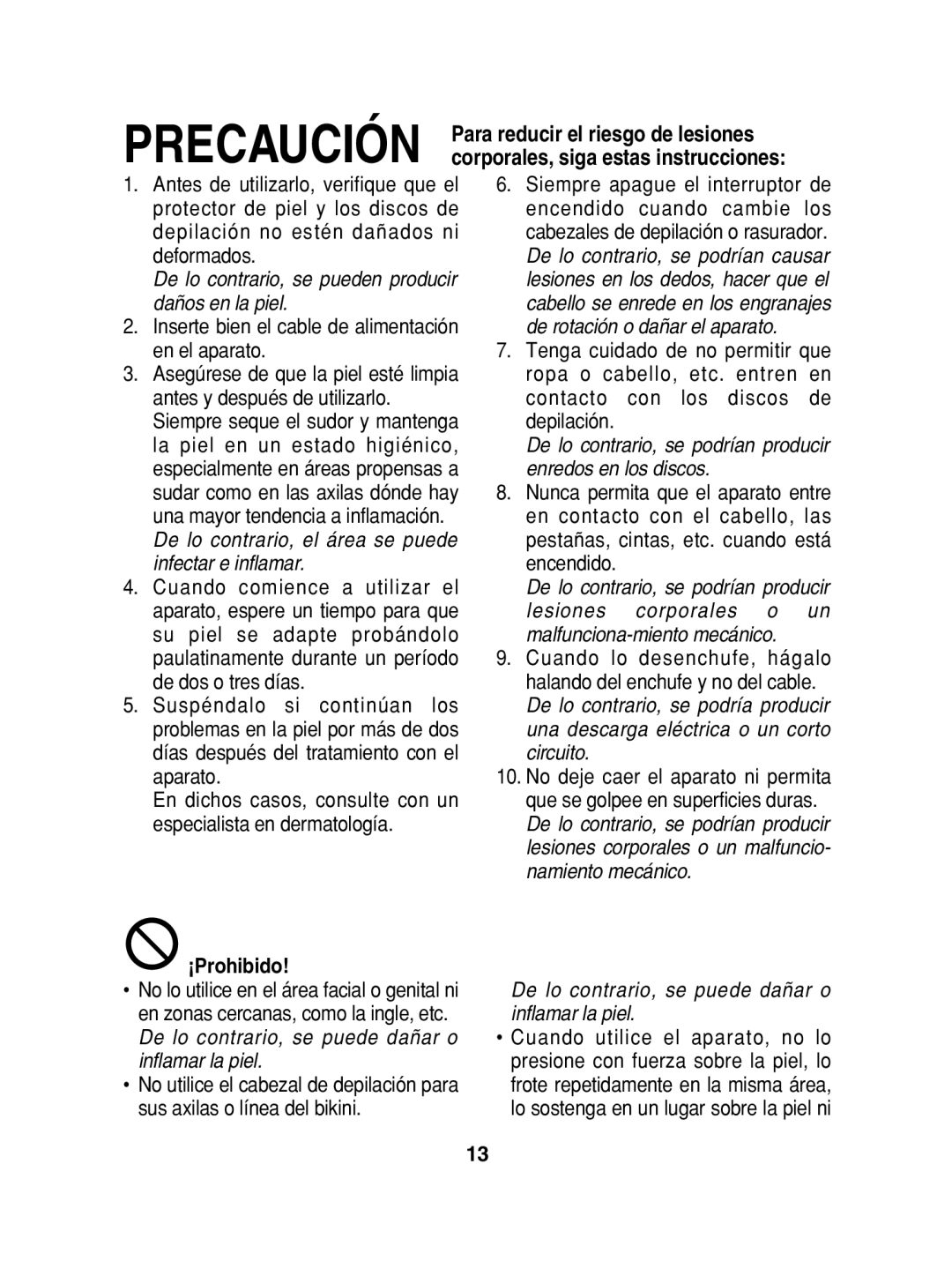 Panasonic ES2015 operating instructions Inserte bien el cable de alimentación en el aparato, ¡Prohibido 