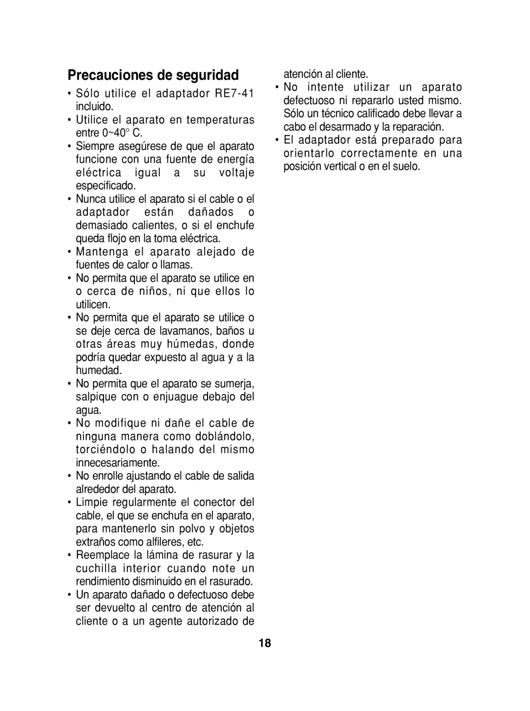 Panasonic ES2015 operating instructions Precauciones de seguridad, Atención al cliente 