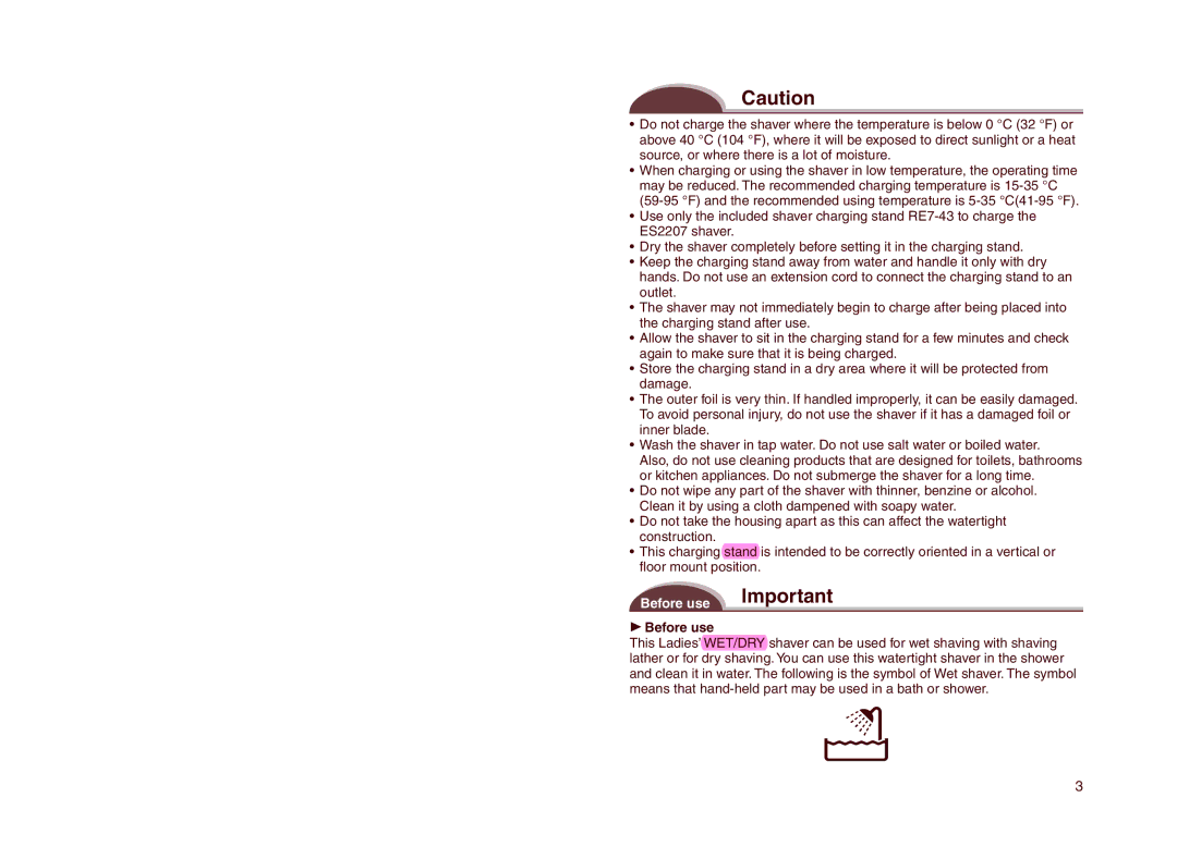 Panasonic ES2207 operating instructions  Before use 