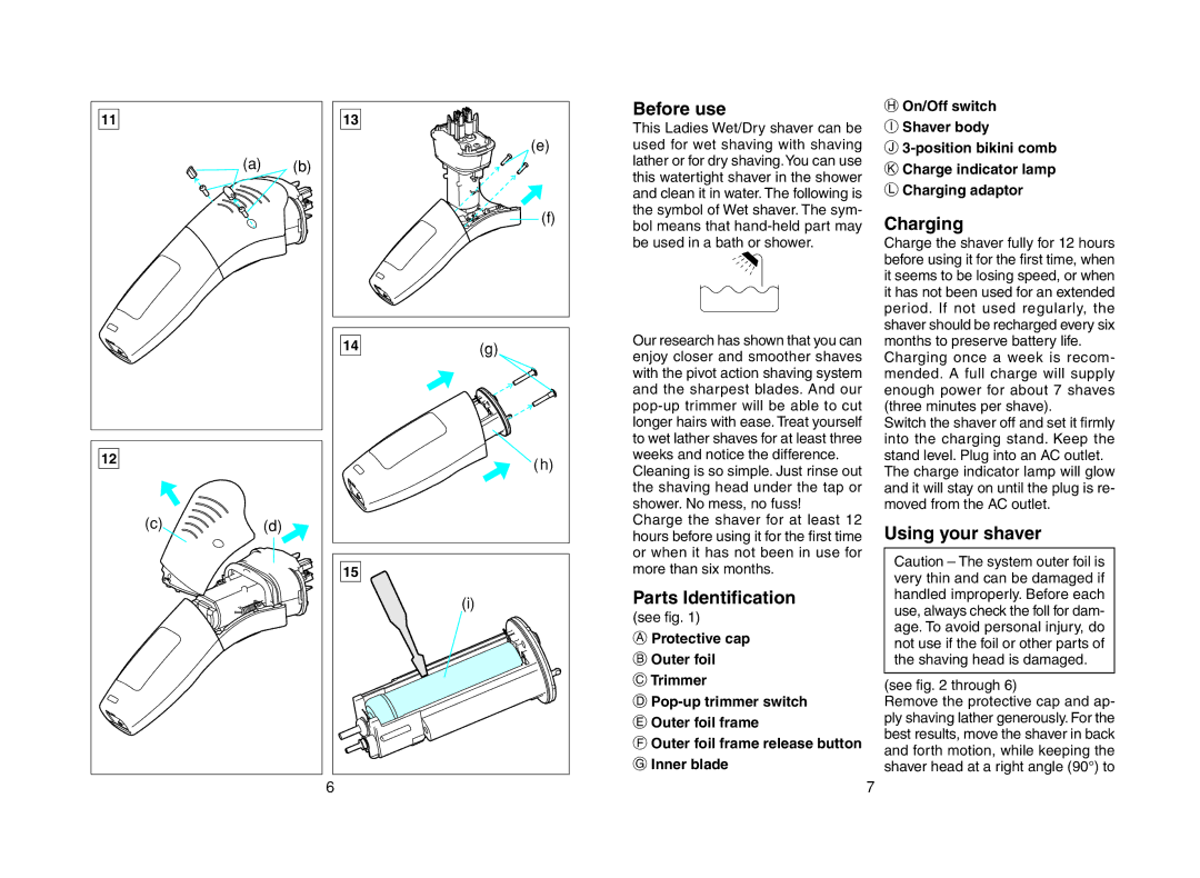 Panasonic ES2216PC operating instructions Before use, Parts Identification, Charging, Using your shaver 