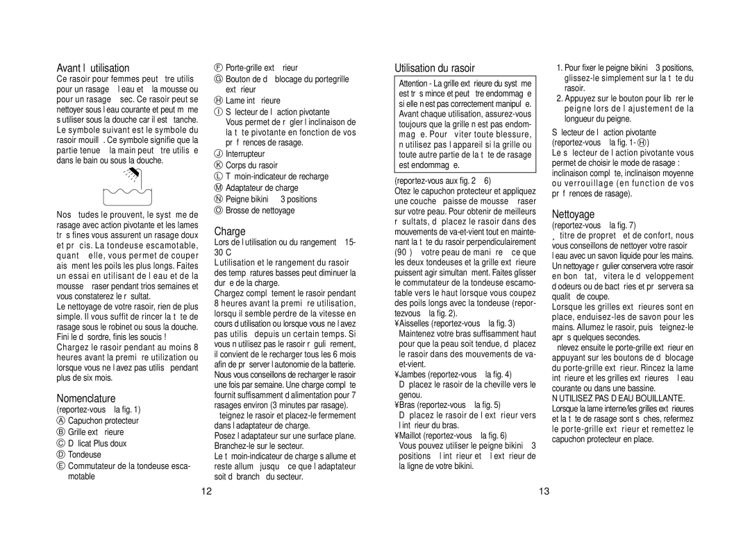 Panasonic ES2218 operating instructions Avant l’utilisation, Nomenclature, Charge, Utilisation du rasoir, Nettoyage 