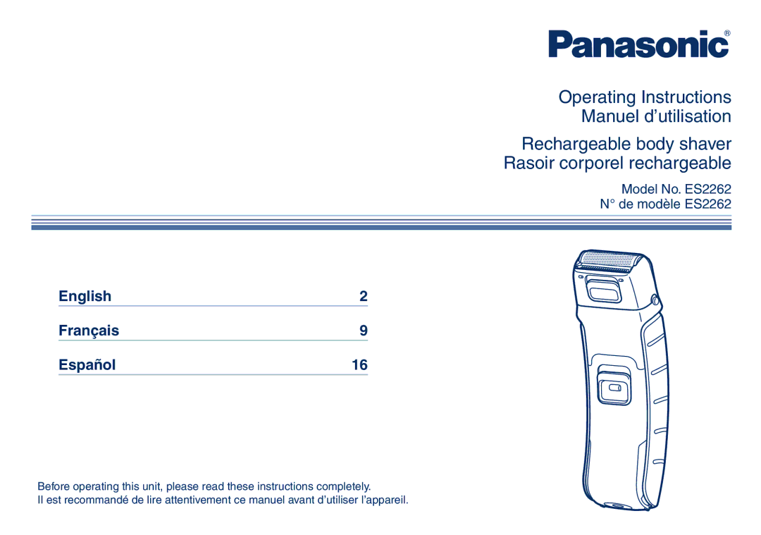 Panasonic ES2262 operating instructions English Français Español 