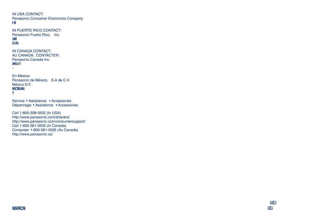 Panasonic ES2262 operating instructions No.1 EN FR ES U.S.A./CANADA 