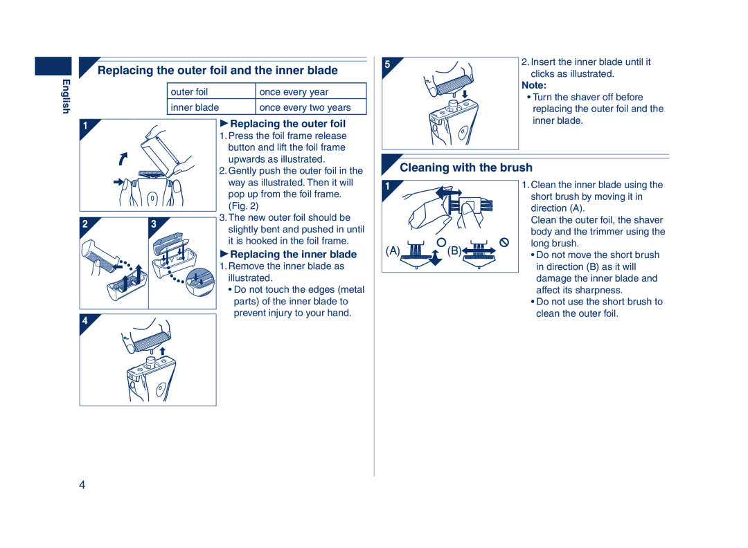 Panasonic ES3831 Replacing the outer foil and the inner blade, Cleaning with the brush, Replacing the outer foil 