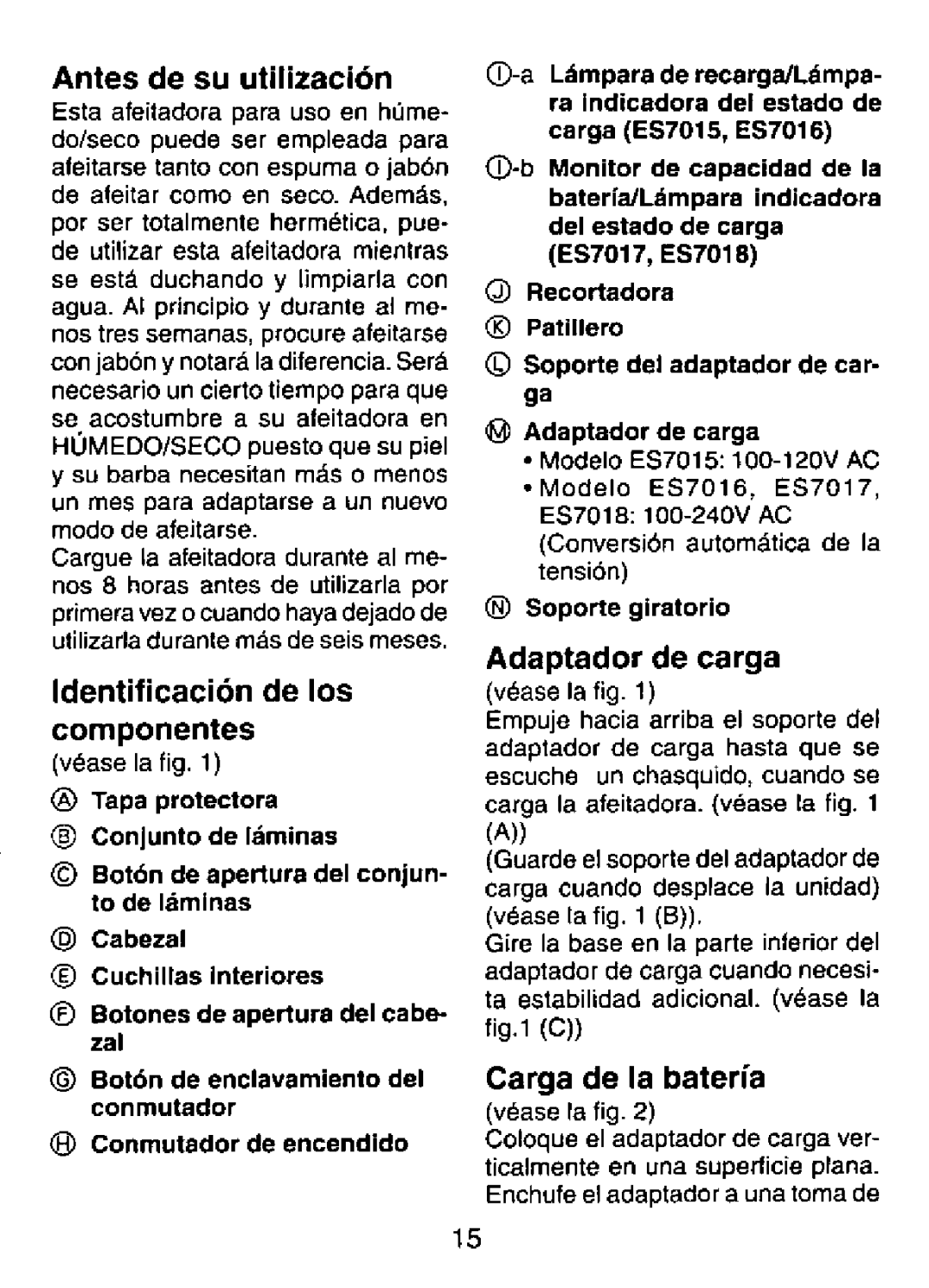 Panasonic ES7018, ES7015 manual 