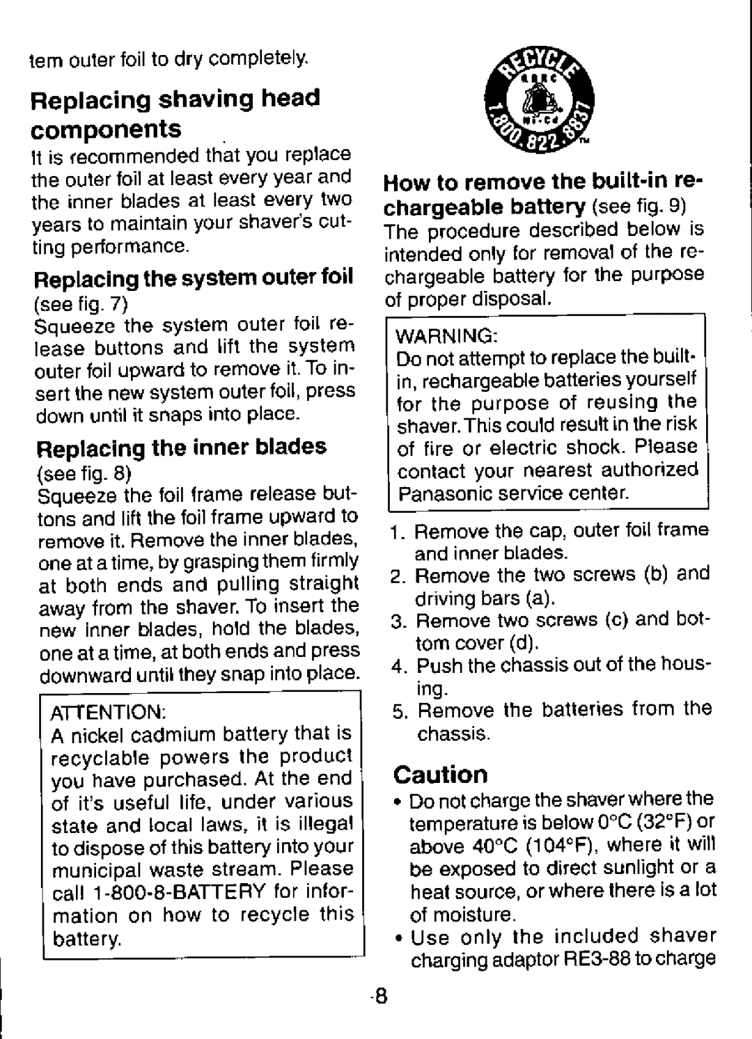 Panasonic ES7015, ES7018 manual 