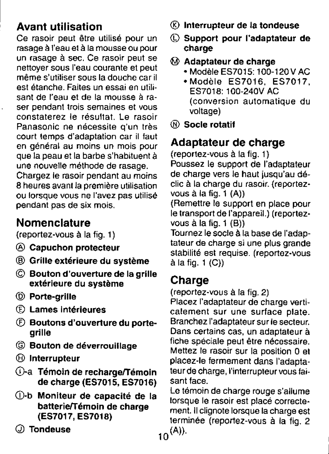 Panasonic ES7015, ES7018 manual 