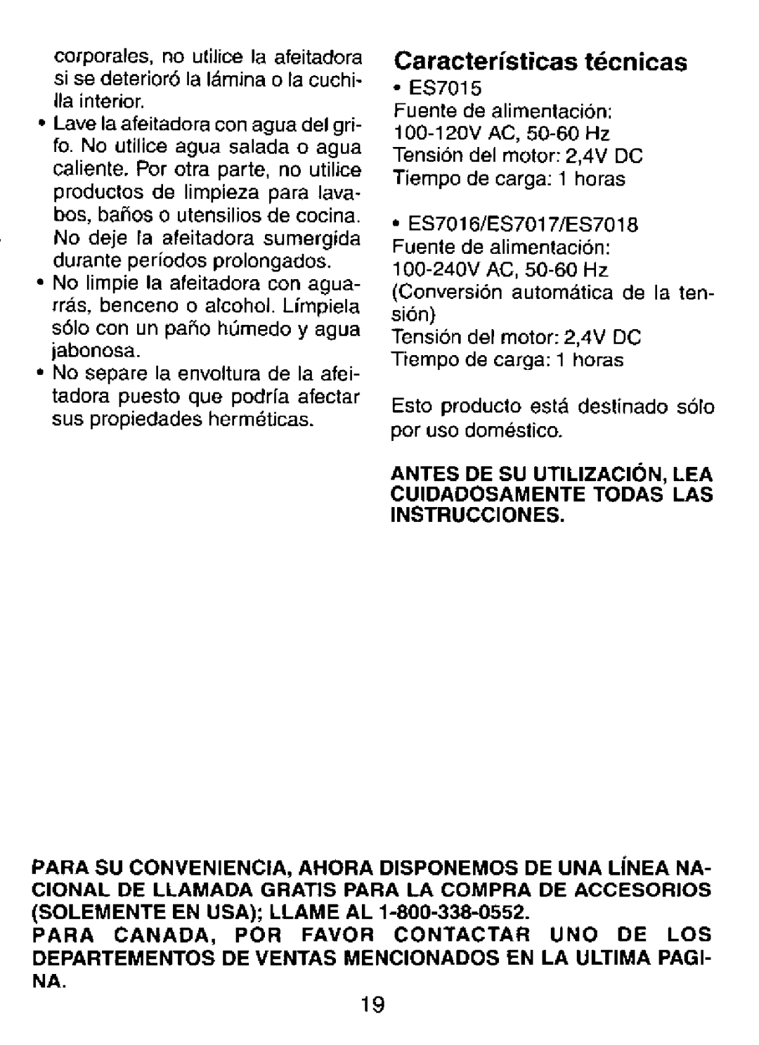 Panasonic ES7018, ES7015 manual 