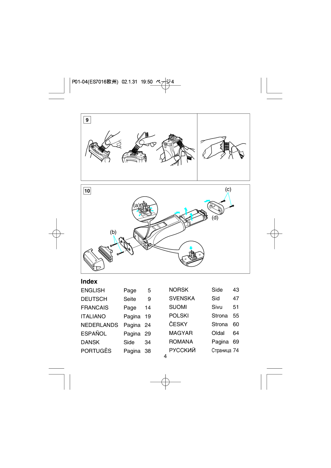 Panasonic ES7016 operating instructions Index 