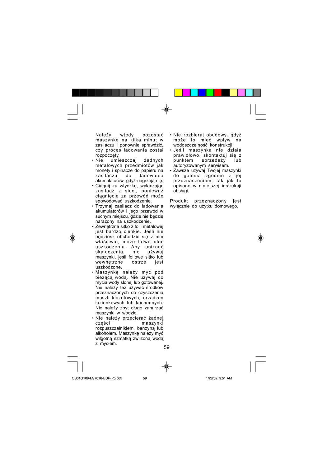 Panasonic operating instructions OS01G109-ES7016-EUR-Po.p65 28/02, 951 AM 