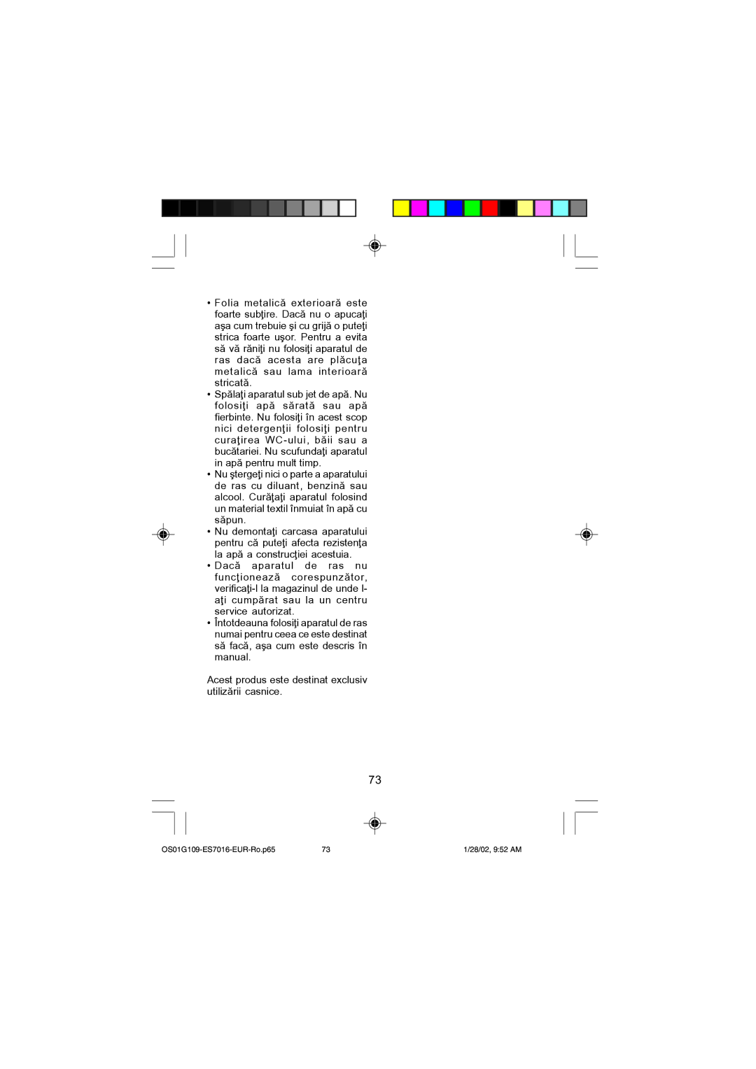 Panasonic operating instructions OS01G109-ES7016-EUR-Ro.p65 28/02, 952 AM 