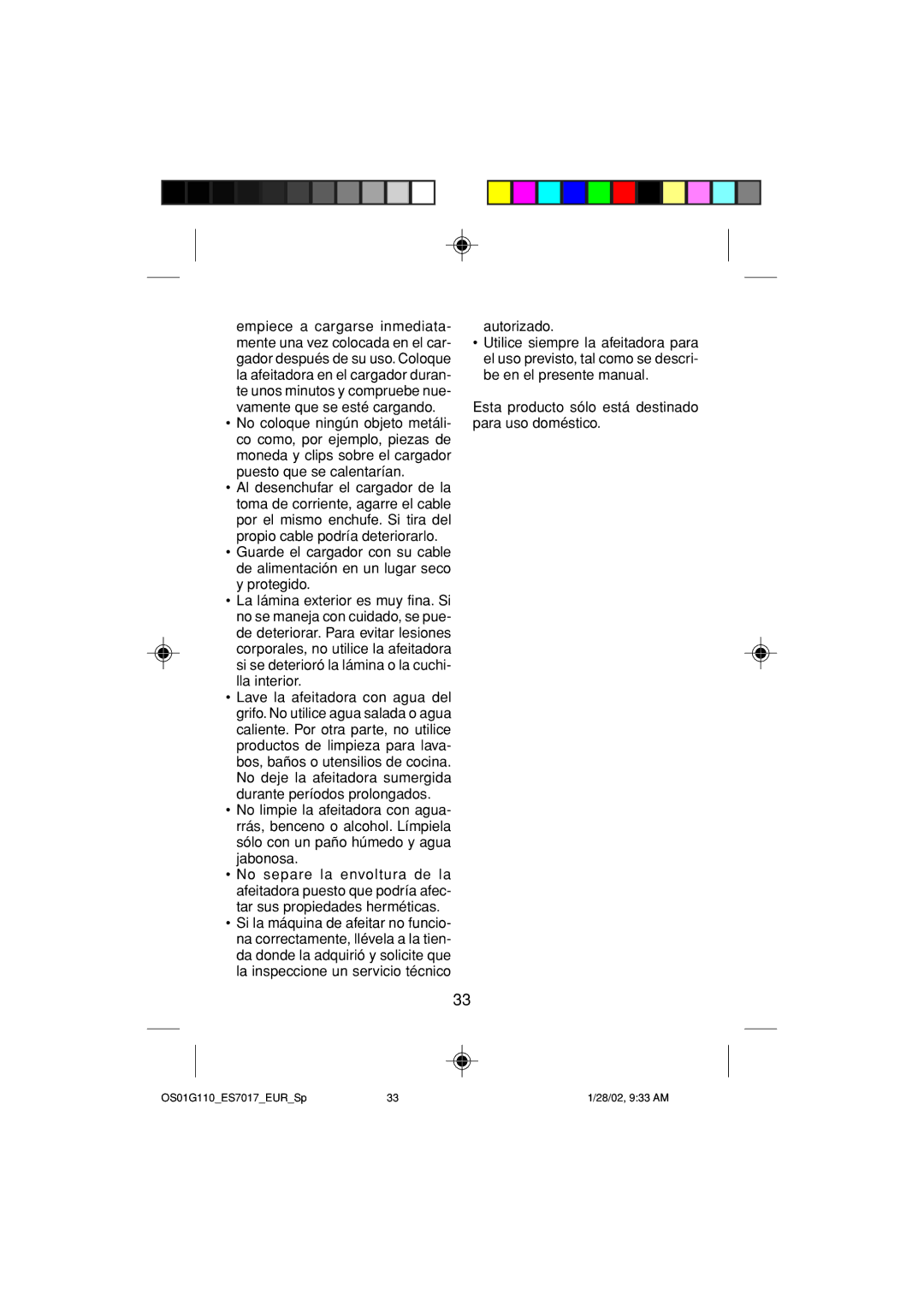 Panasonic operating instructions OS01G110ES7017EURSp 28/02, 933 AM 