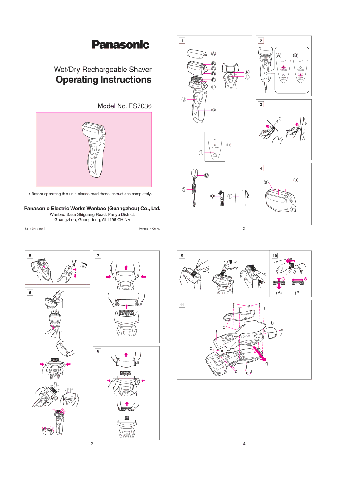 Panasonic operating instructions Operating Instructions, ES7036取説AU* 06.11.22 1103 ページ 