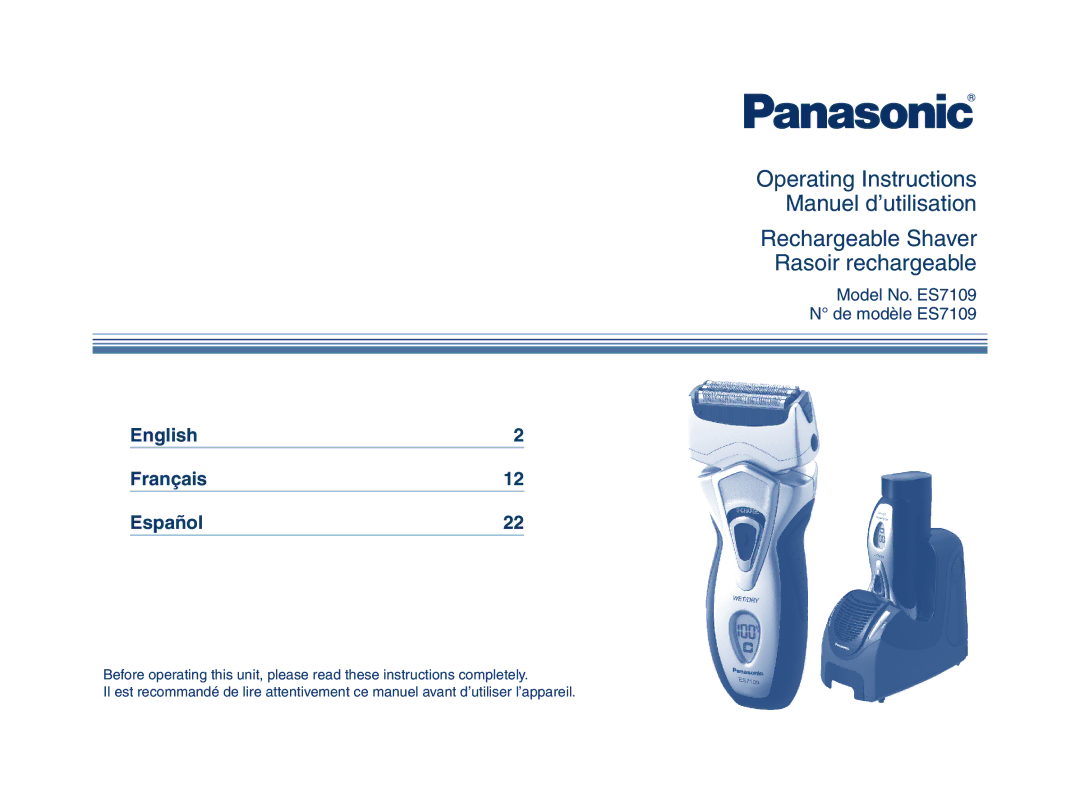 Panasonic ES7109 operating instructions English Français Español 