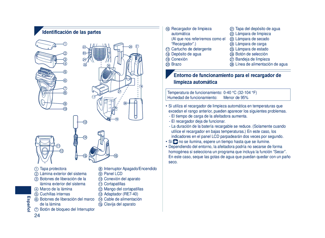 Panasonic ES7109 Identificación de las partes, Si no se ilumina, espere un tiempo hasta que se ilumine 