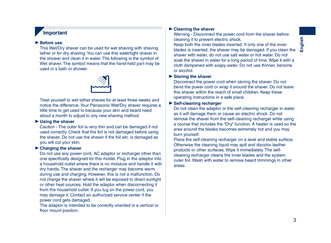 Panasonic ES7109 operating instructions Before use 