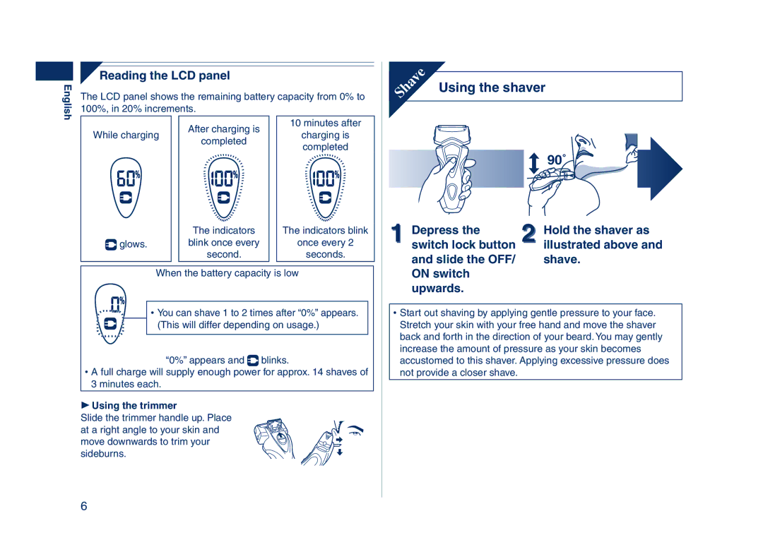 Panasonic ES7109 operating instructions Reading the LCD panel, Using the trimmer 