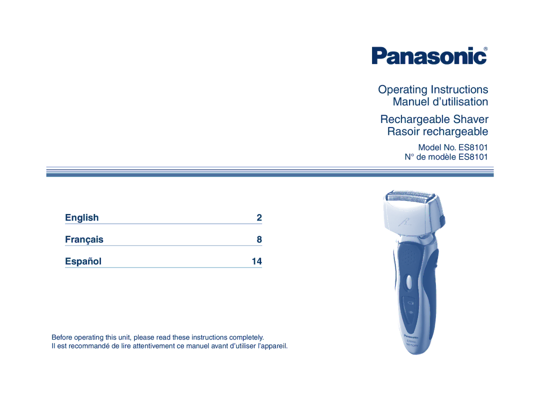 Panasonic ES8101 operating instructions English Français Español 