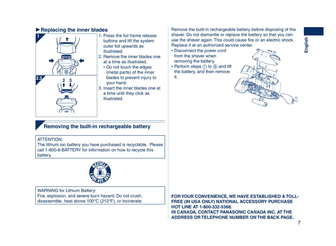 Panasonic ES8101 operating instructions Replacing the inner blades 