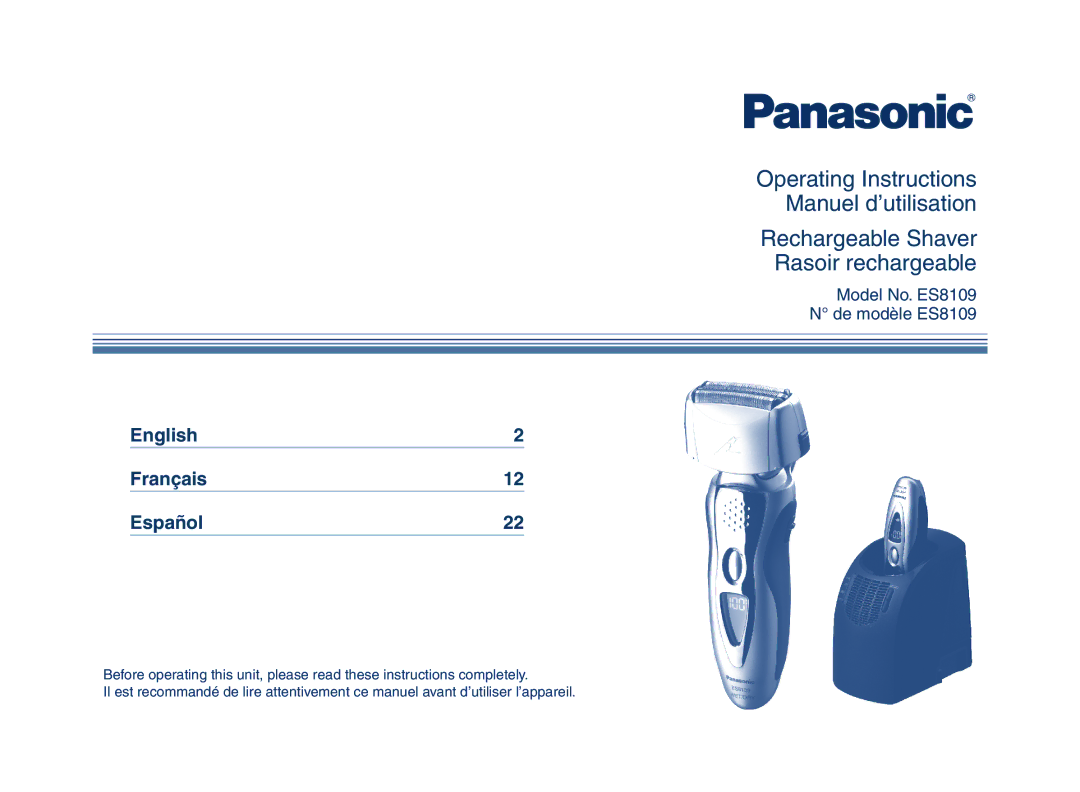 Panasonic ES8109 operating instructions English Français Español 