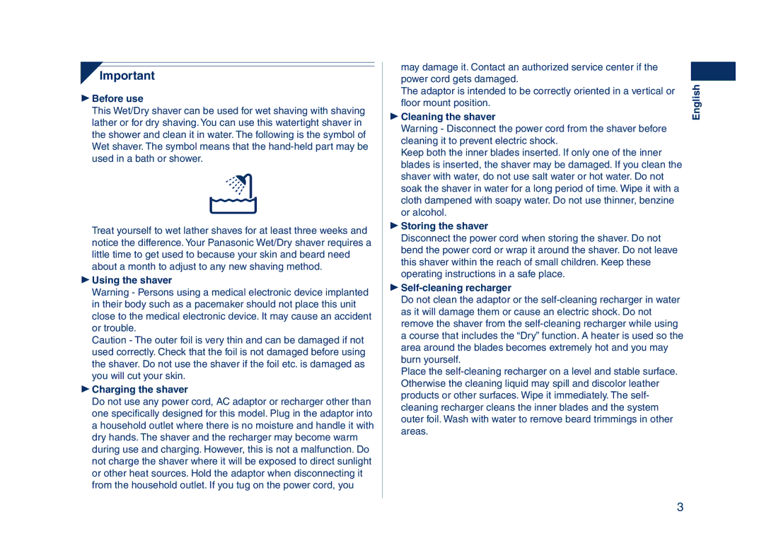 Panasonic ES8109 operating instructions Before use 