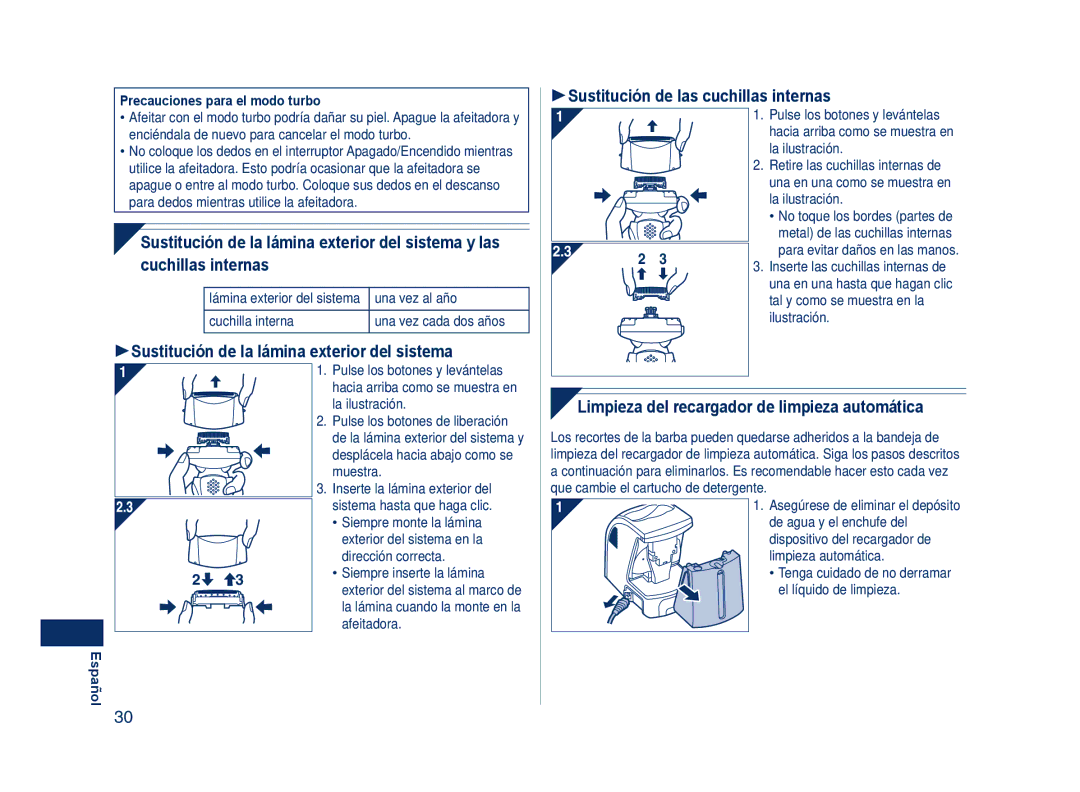 Panasonic ES8109 1Sustitución de la lámina exterior del sistema, 1Sustitución de las cuchillas internas 