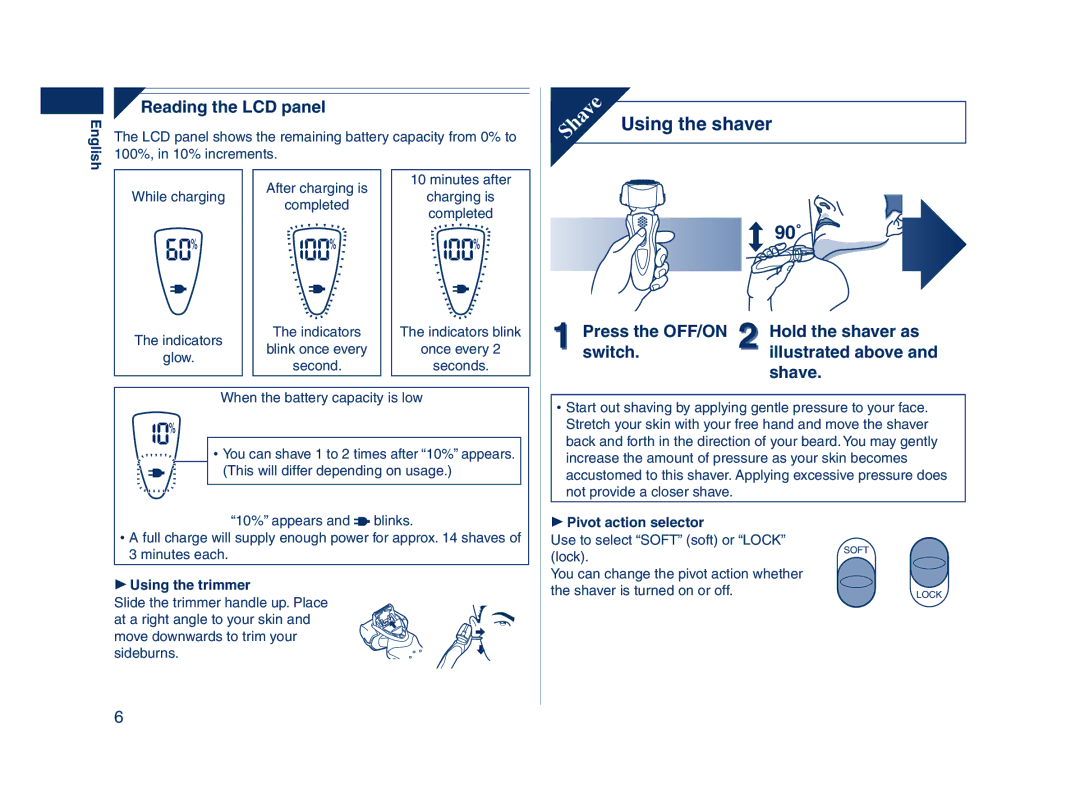 Panasonic ES8109 operating instructions Reading the LCD panel, Using the trimmer 