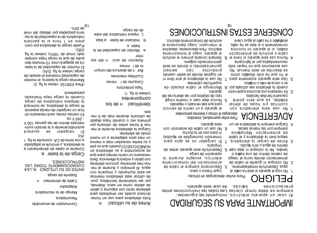 Panasonic ES8151, ES8152 Antes de su utilización, Carga de la batería, Identificación de los componentes 