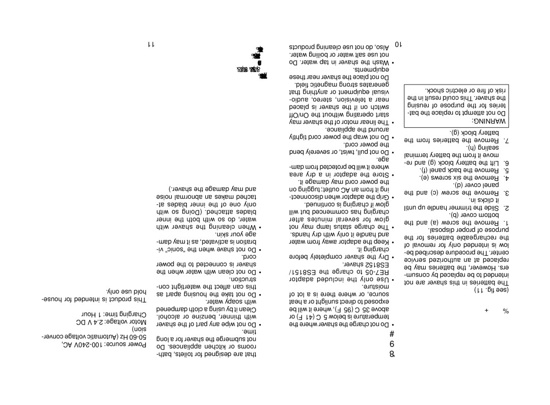 Panasonic ES8151, ES8152 operating instructions Specifications 