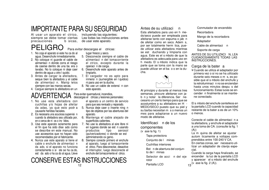 Panasonic ES8163 operating instructions Antes de su utilización, Carga de la batería, Identificación de los componentes 