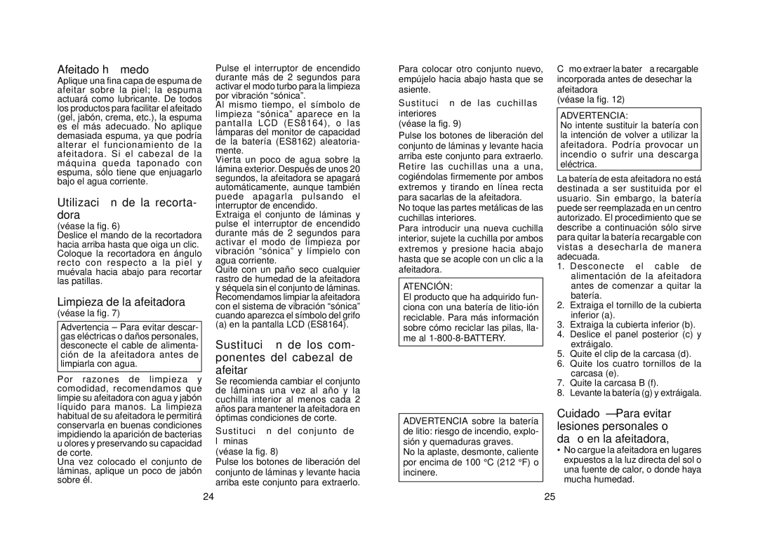 Panasonic ES8162, ES8164 operating instructions Afeitado húmedo, Utilización de la recorta- dora, Limpieza de la afeitadora 