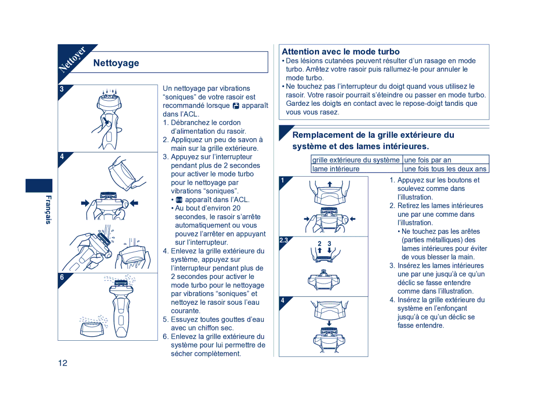 Panasonic ES8224 operating instructions Nettoyage 