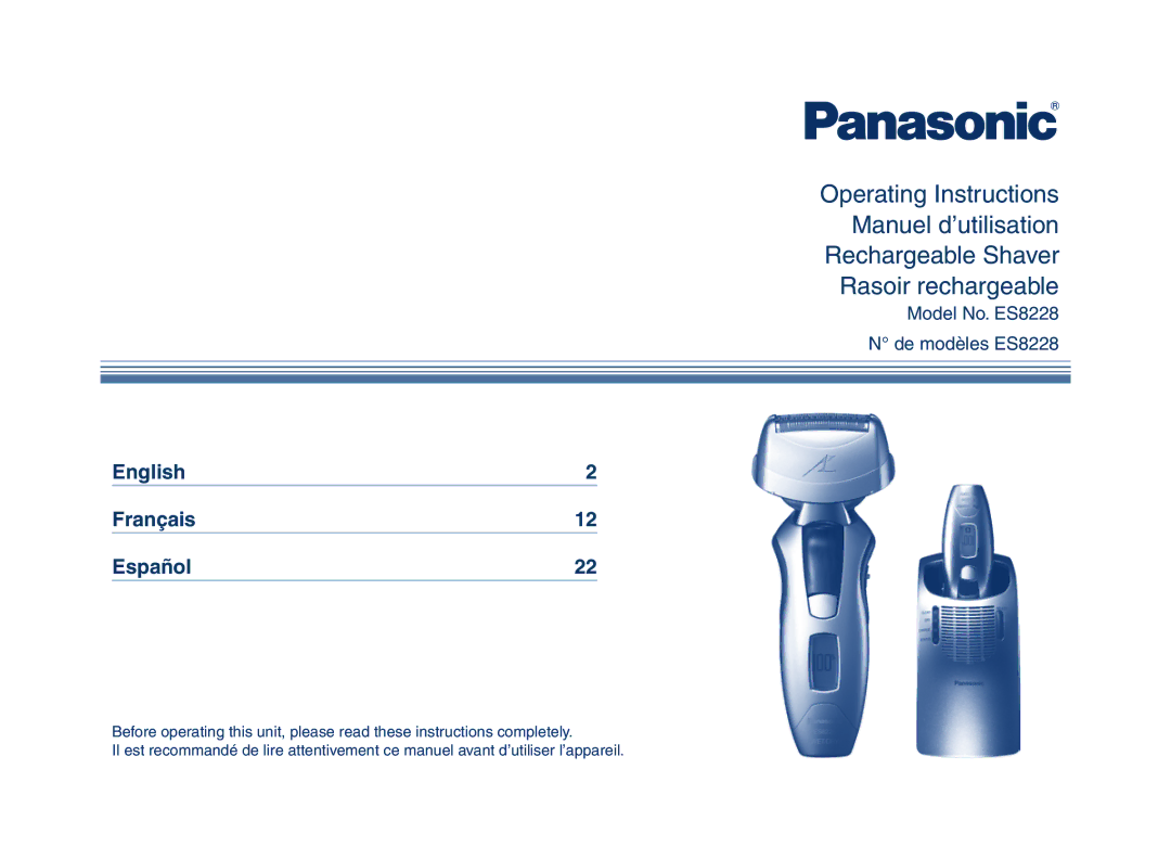 Panasonic ES8228 operating instructions English Français Español 