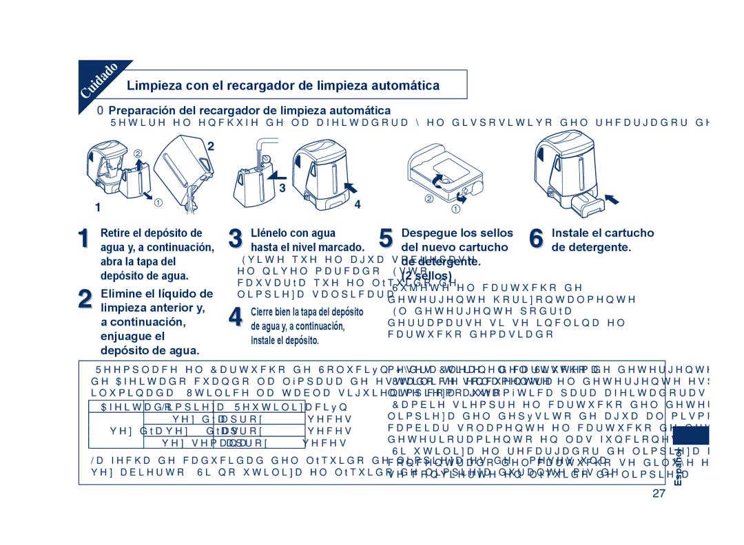 Panasonic ES8228 Limpieza con el recargador de limpieza automática, Preparación del recargador de limpieza automática 