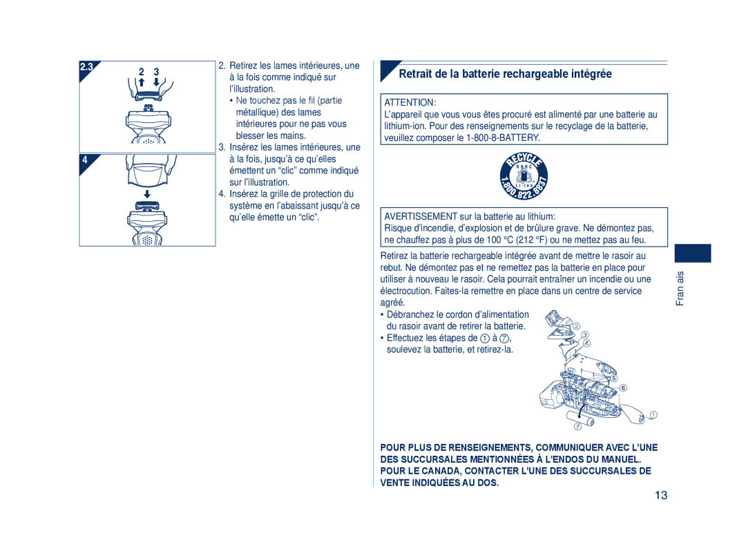 Panasonic ES8243A Retrait de la batterie rechargeable intégrée, La fois comme indiqué sur l’illustration 