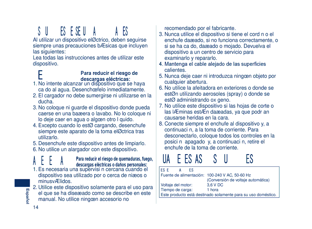 Panasonic ES8243A Instruccionesdeseguridadimportantes, Peligro Para reducir el riesgo de descargas eléctricas 