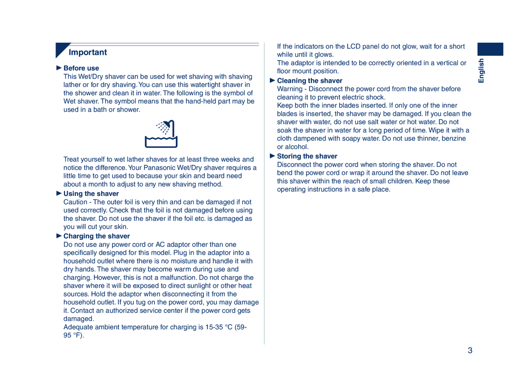 Panasonic ES8243A operating instructions  Before use 