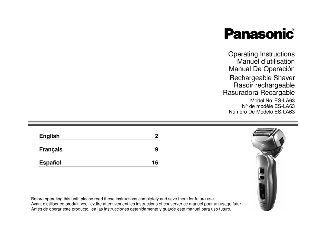 Panasonic ESLA63S operating instructions English Français Español 