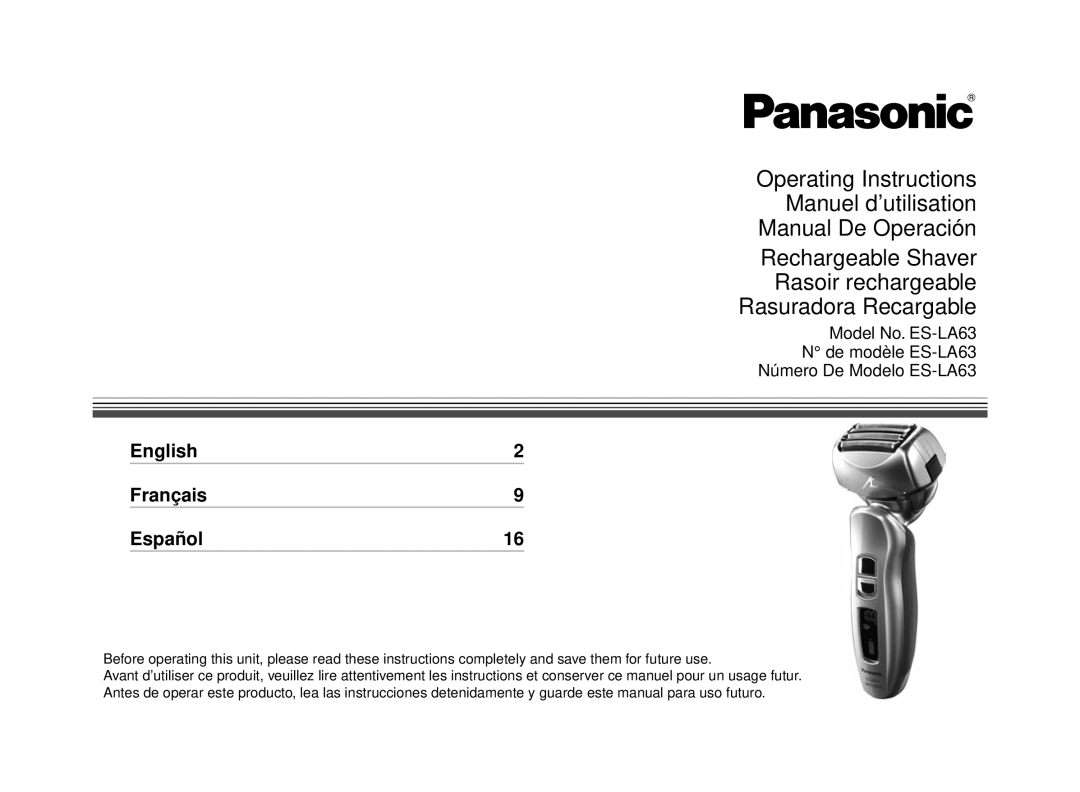 Panasonic ESLA63S operating instructions English, Français, Español 