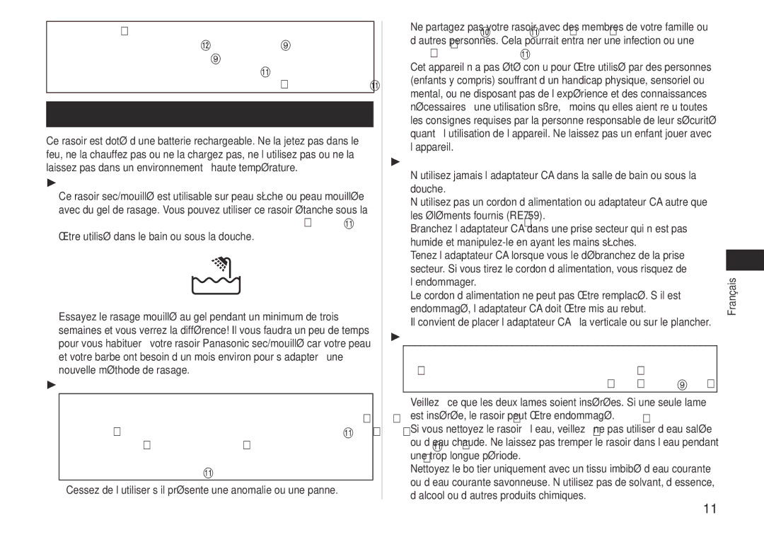 Panasonic ESLV61 operating instructions Avertissement,  Avant utilisation 