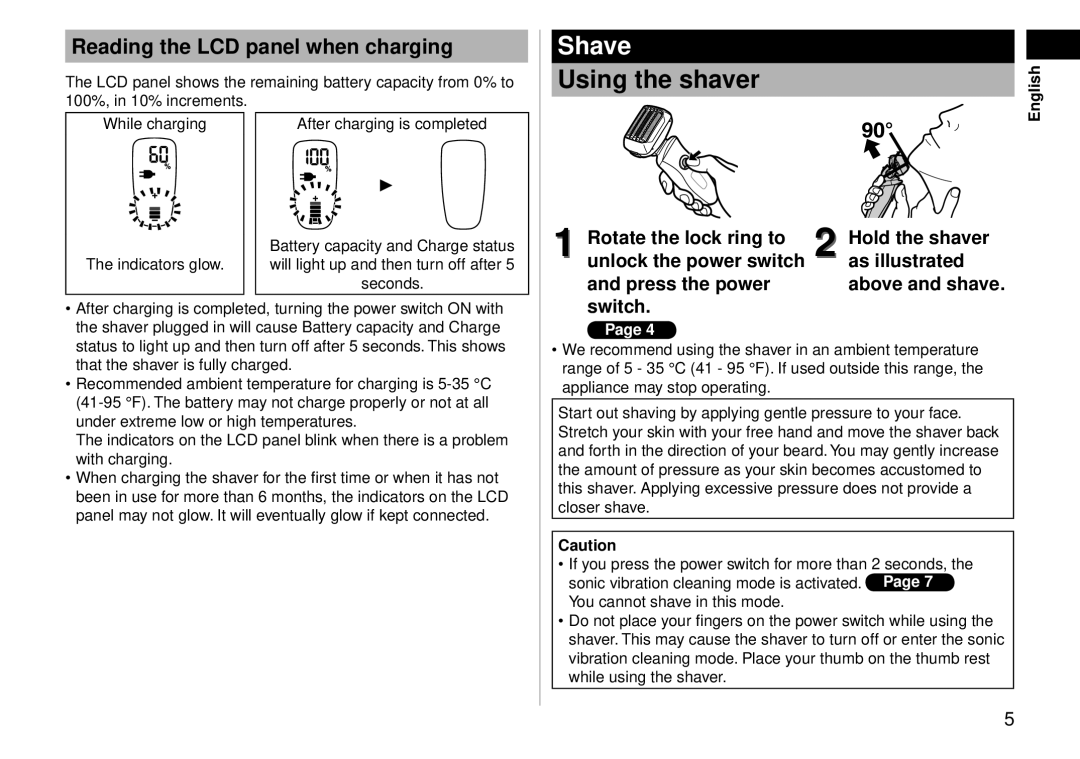 Panasonic ESLV61 operating instructions Shave 