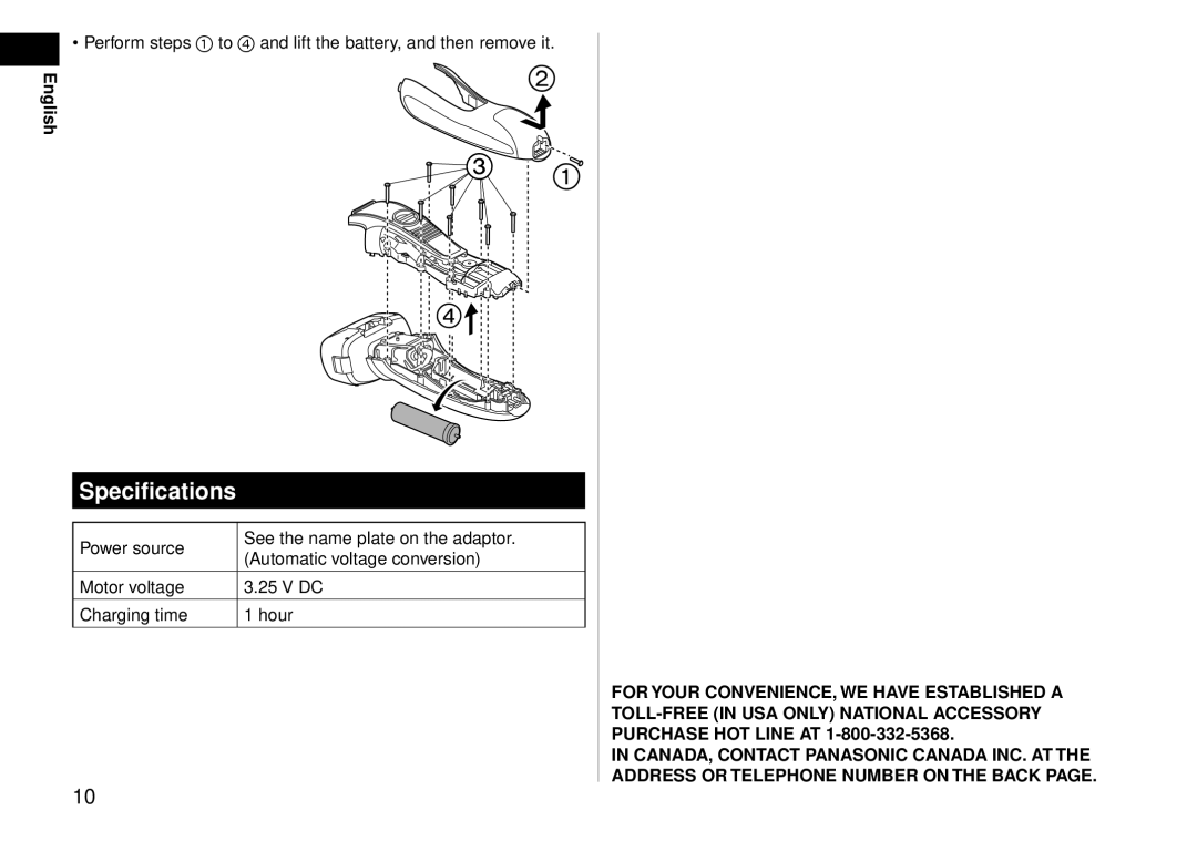 Panasonic ESRF-41 operating instructions Specifications 