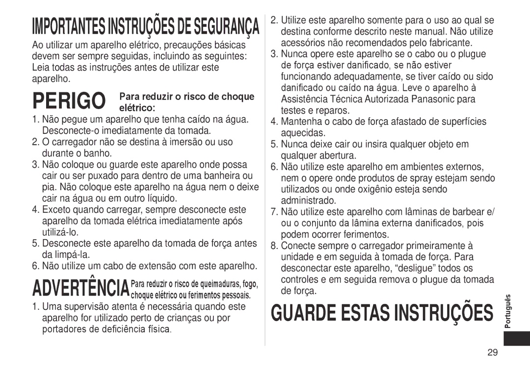 Panasonic ESRF-41 operating instructions Guarde Estas Instruções 