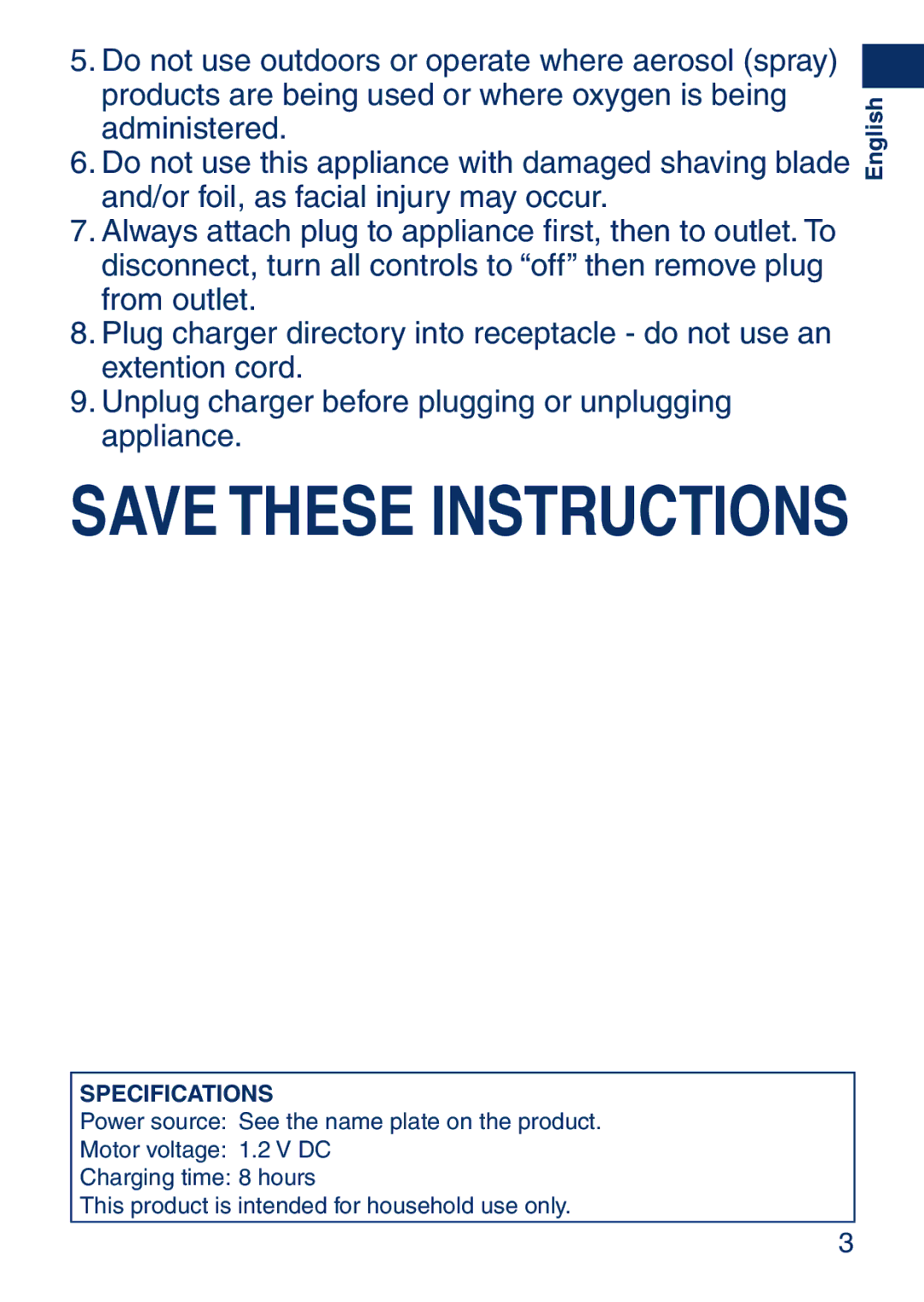 Panasonic ESSA40 operating instructions Specifications 