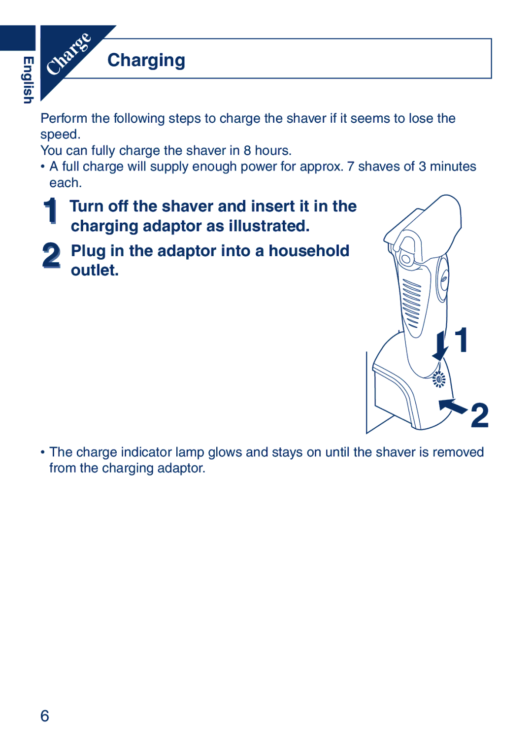 Panasonic ESSA40 operating instructions Charging 