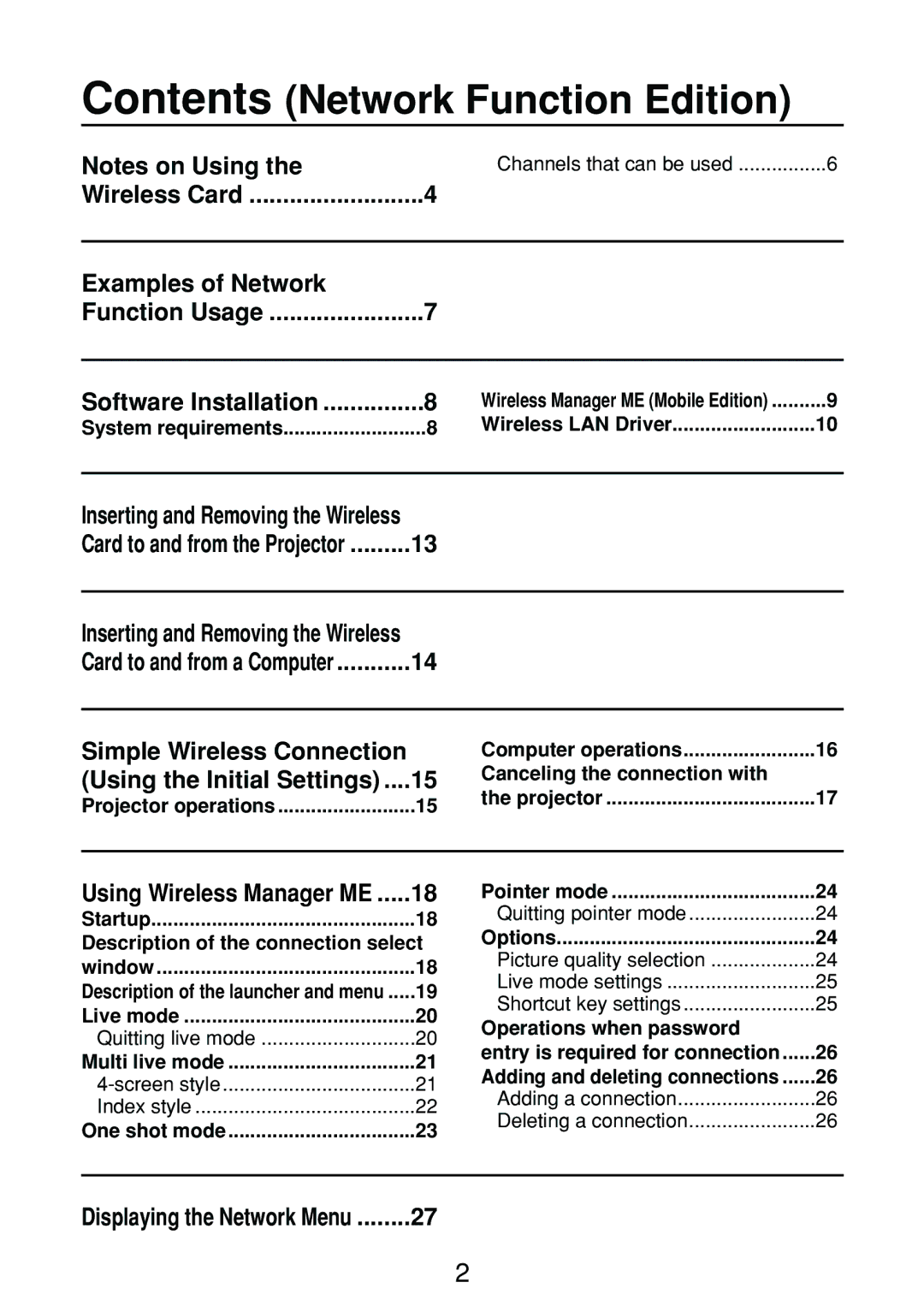 Panasonic FT-LB10NTU, ET-CDWL2U, ET-CDWL3U, N5HBD0000028 manual Contents Network Function Edition 