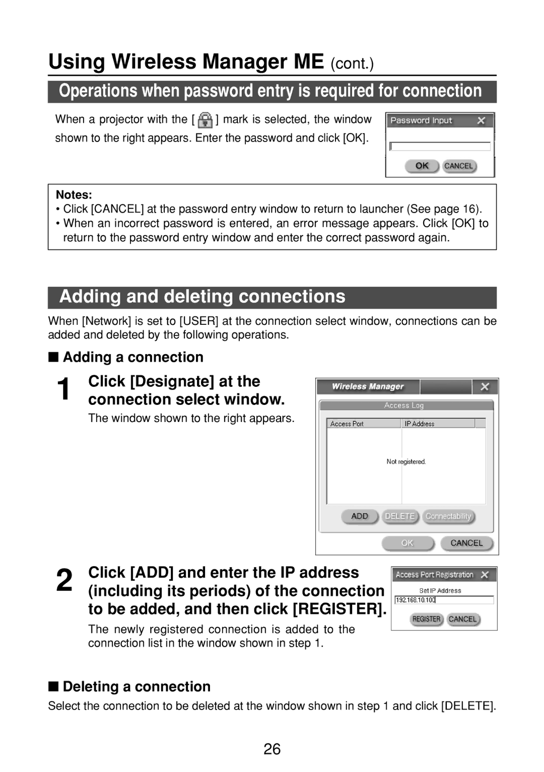 Panasonic FT-LB10NTU, ET-CDWL2U, ET-CDWL3U Adding and deleting connections, Click Designate at the connection select window 