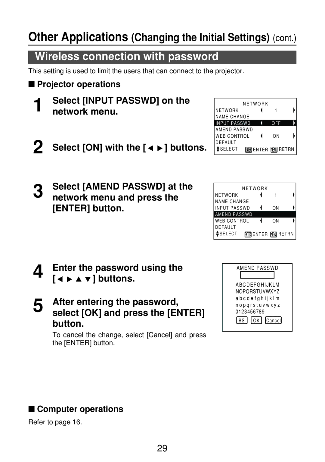 Panasonic ET-CDWL3U, ET-CDWL2U, FT-LB10NTU, N5HBD0000028 manual Wireless connection with password 