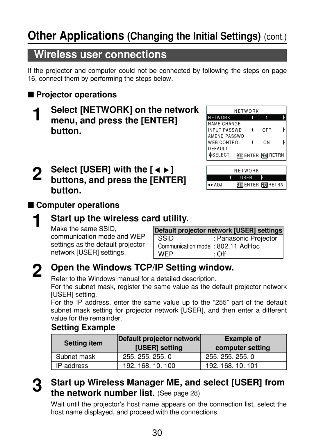 Panasonic FT-LB10NTU, ET-CDWL2U, ET-CDWL3U, N5HBD0000028 manual Wireless user connections 