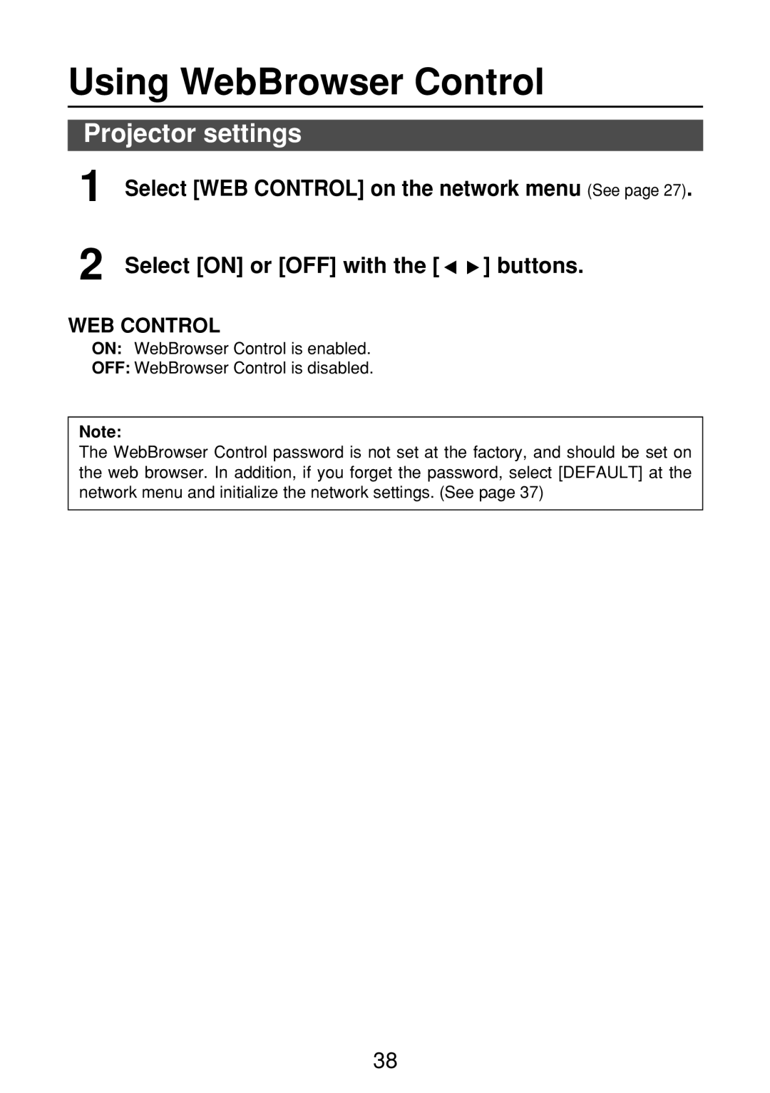 Panasonic FT-LB10NTU, ET-CDWL2U, ET-CDWL3U, N5HBD0000028 manual Using WebBrowser Control, Projector settings 